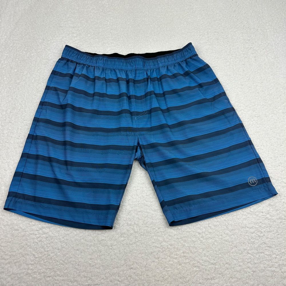 Travis Mathew Swim Trunks Men's XL‎ Blue Striped Lined Pockets Board Shorts